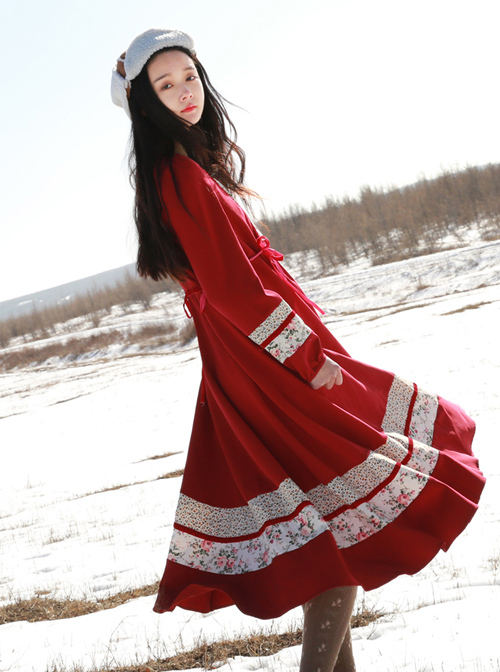 Retro Red Classic Lolita Long Sleeve Dress