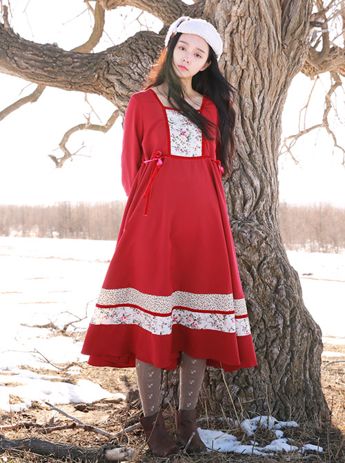 Retro Red Classic Lolita Long Sleeve Dress