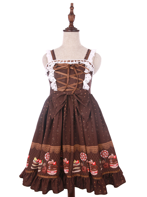 Cake Dessert Chocolate Printing Sweet Lolita Sling Dress