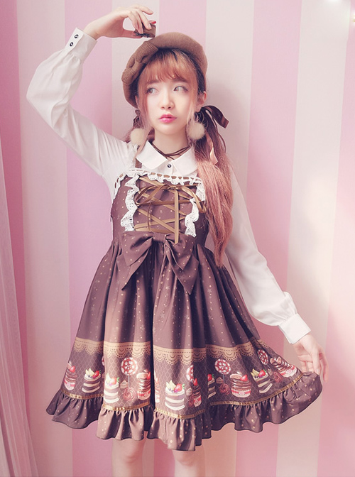 Cake Dessert Chocolate Printing Sweet Lolita Sling Dress