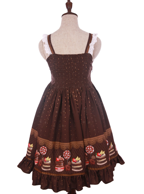 Cake Dessert Chocolate Printing Sweet Lolita Sling Dress