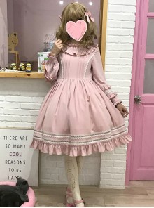 Elegant Cute Lace Pure Color Ruffles Classic Lolita Long Sleeve Dress