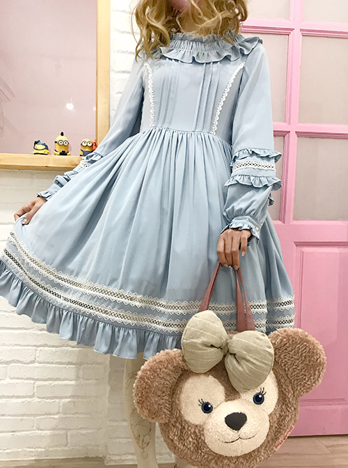 Elegant Cute Lace Pure Color Ruffles Classic Lolita Long Sleeve Dress