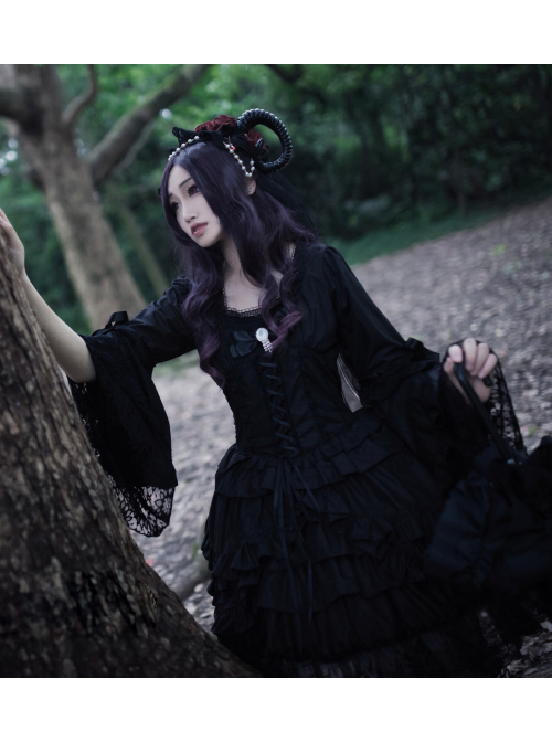 Lilith Series Pure Color Gothic Lolita Long Sleeve Dress