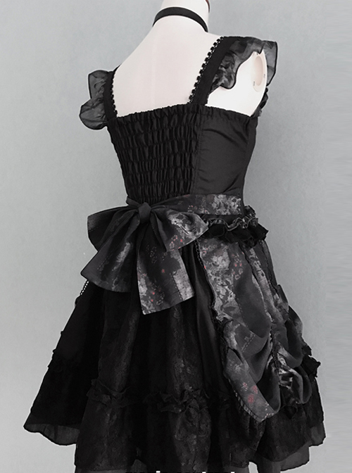 Black Chiffon Lace-up Gothic Lolita Sling Dress