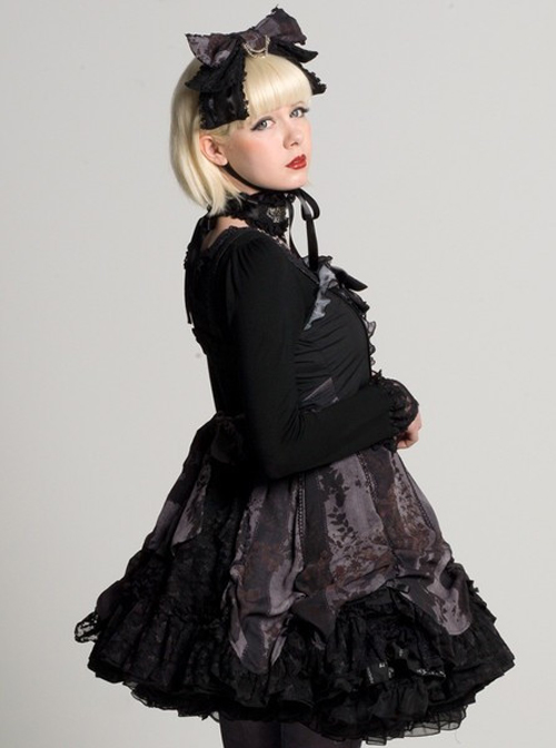 Black Chiffon Lace-up Gothic Lolita Sling Dress