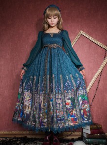 Surface Spell Rosary Printing High Waist Lolita Long Sleeve Dress