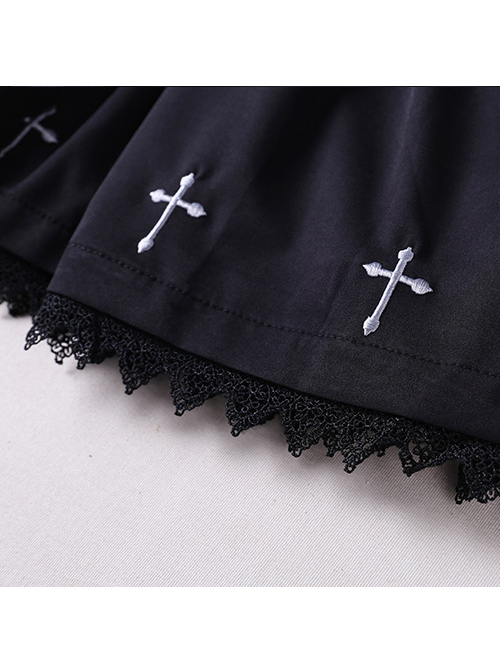 Unknown Poem Series Cross Embroidery Gothic Lolita Black Long Sleeve Dress