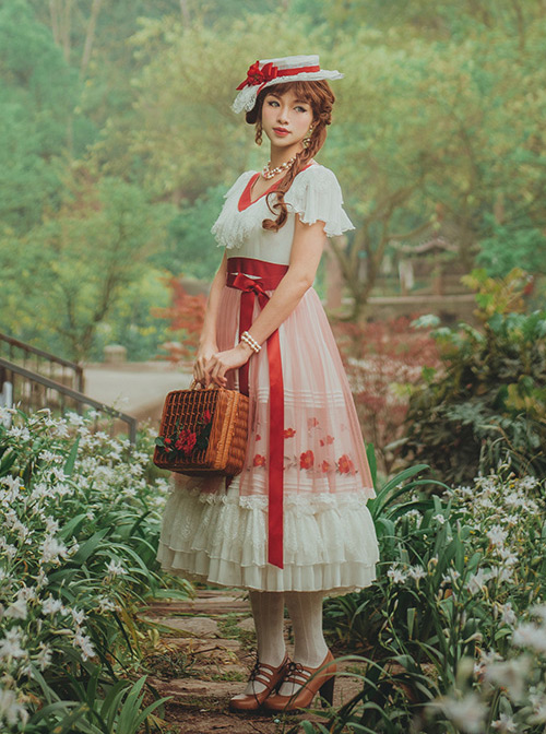 Flowers Embroidery Little High Waist Classic Lolita Long Dress