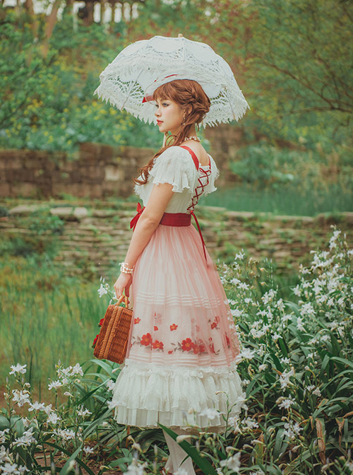 Flowers Embroidery Little High Waist Classic Lolita Long Dress