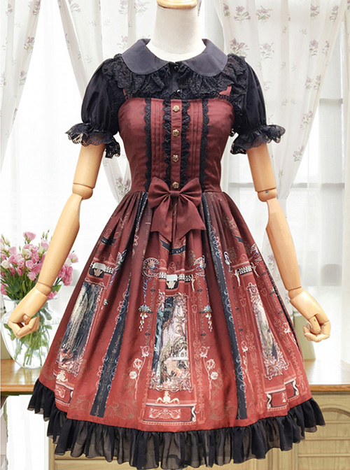 Old Castle Elves Series Retro High Waist Lolita Sling Dress