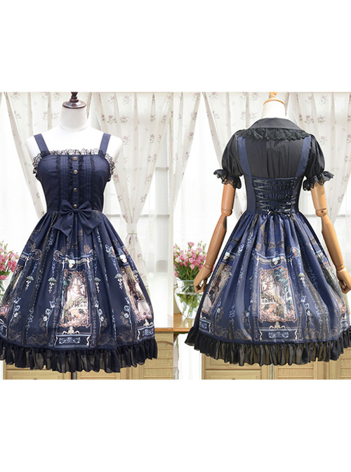 Old Castle Elves Series Retro High Waist Lolita Sling Dress