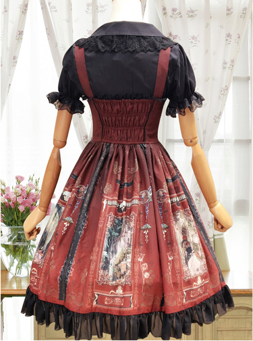 Old Castle Elves Series Retro High Waist Lolita Sling Dress