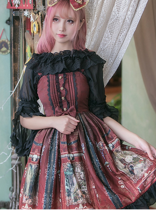 Old Castle Elves Series Retro High Waist Lolita Sling Dress