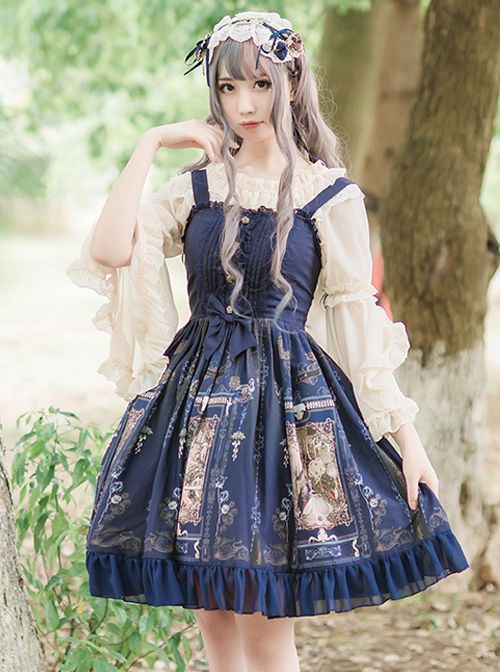 Old Castle Elves Series Retro High Waist Lolita Sling Dress