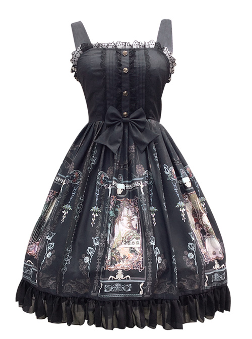 Old Castle Elves Series Retro High Waist Lolita Sling Dress