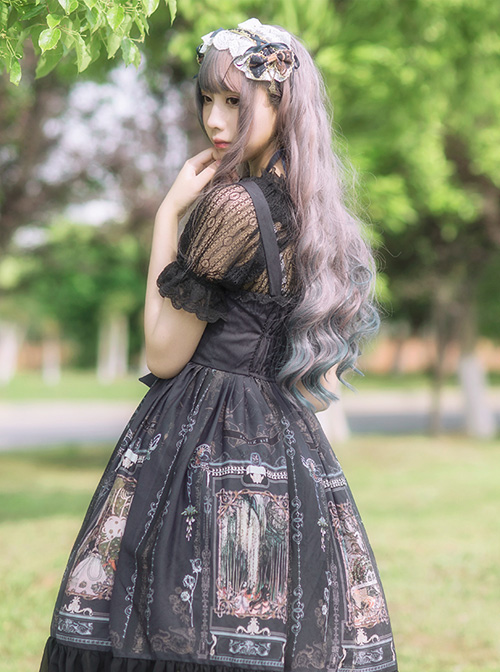 Old Castle Elves Series Retro High Waist Lolita Sling Dress