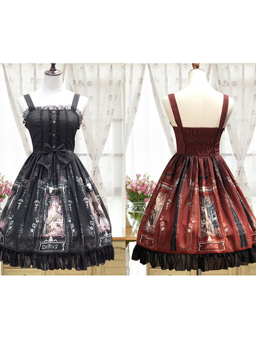 Old Castle Elves Series Retro High Waist Lolita Sling Dress