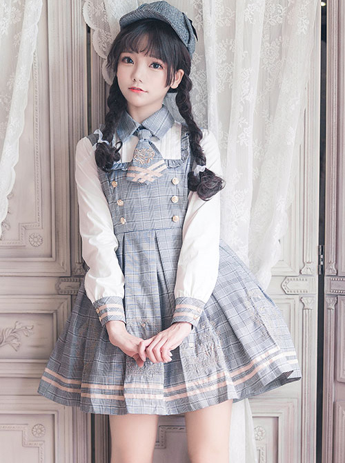 Little Bear Detective School Lolita Plaid Long Sleeve Dress