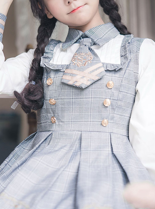 Little Bear Detective School Lolita Plaid Long Sleeve Dress