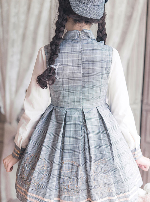 Little Bear Detective School Lolita Plaid Long Sleeve Dress