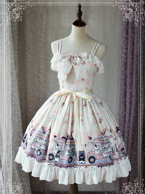 Magic Tea Party Ice Cream Party Series Printing Sweet Lolita Sling Dress