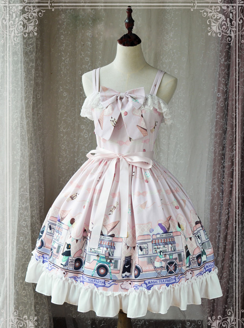 Magic Tea Party Ice Cream Party Series Printing Sweet Lolita Sling Dress