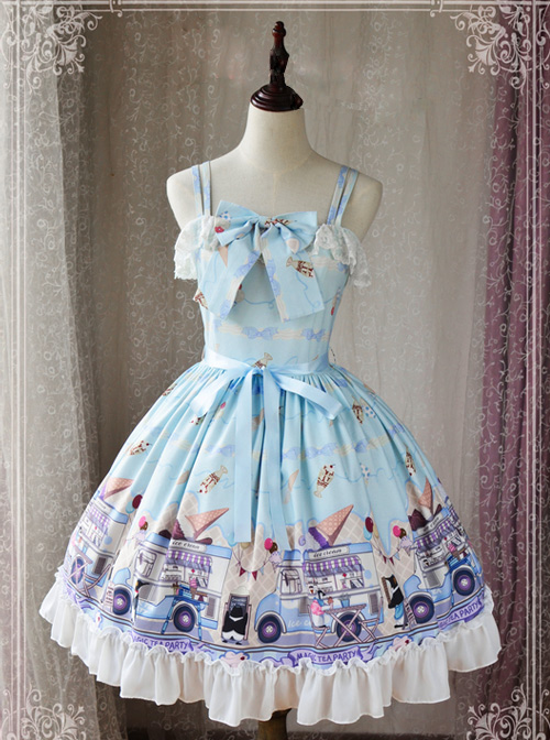 Magic Tea Party Ice Cream Party Series Printing Sweet Lolita Sling Dress