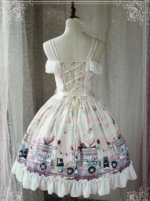 Magic Tea Party Ice Cream Party Series Printing Sweet Lolita Sling Dress