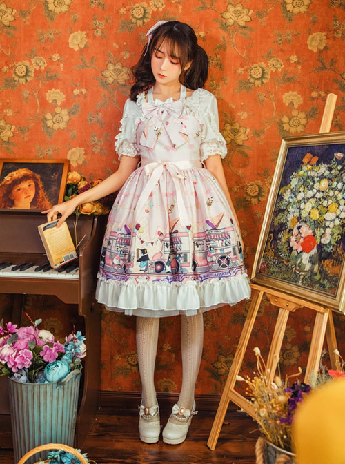 Magic Tea Party Ice Cream Party Series Printing Sweet Lolita Sling Dress