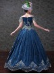 Navy Blue Off Shoulder True Velvet Embroidery Prom Dress