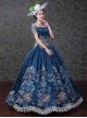 Navy Blue Off Shoulder True Velvet Embroidery Prom Dress