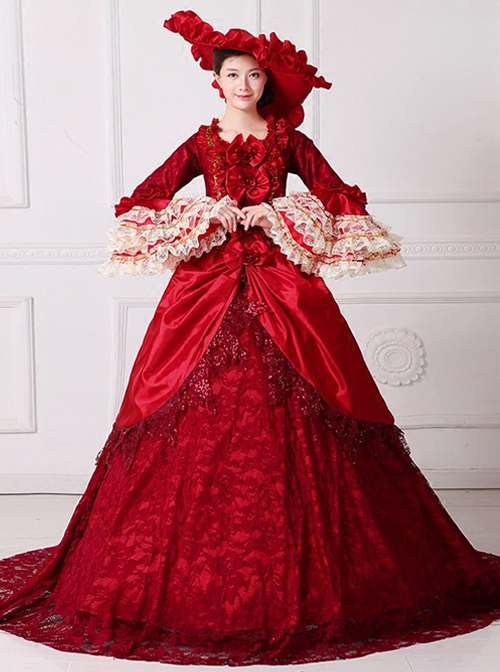 Gorgeous Bowknot Red Trailing Wedding Dress Lolita Prom Dress