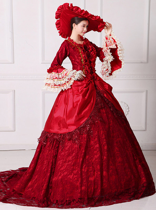 Gorgeous Bowknot Red Trailing Wedding Dress Lolita Prom Dress