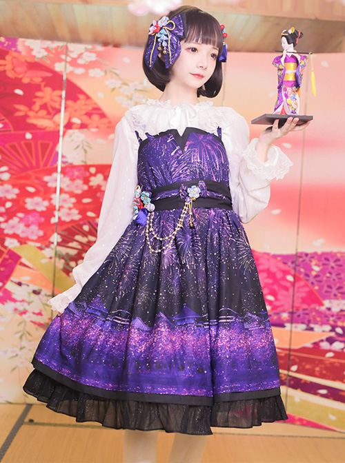 Japanese Style Sakura Fireworks Classic Lolita Sling Dress