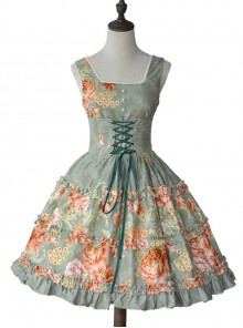 Retro Pure Cotton Green Ruffles Classic Lolita Sleeveless Dress