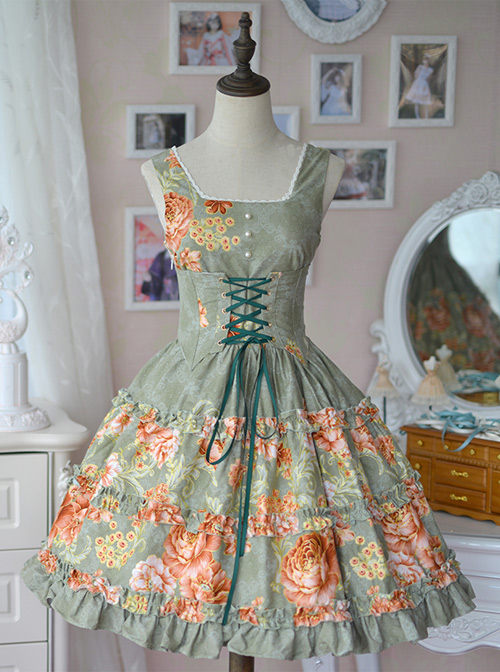 Retro Pure Cotton Green Ruffles Classic Lolita Sleeveless Dress