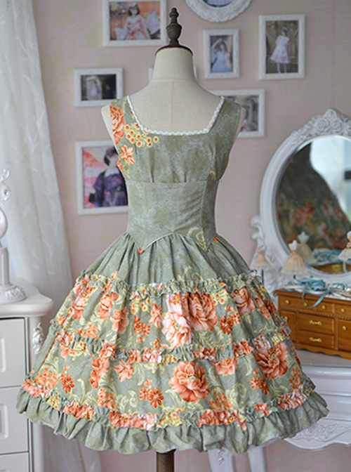 Retro Pure Cotton Green Ruffles Classic Lolita Sleeveless Dress