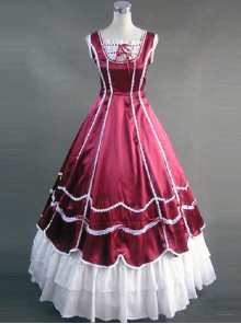 Red And White Lace Double-Layer Lace-up Lolita Prom Dress