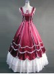 Red And White Lace Double-Layer Lace-up Lolita Prom Dress