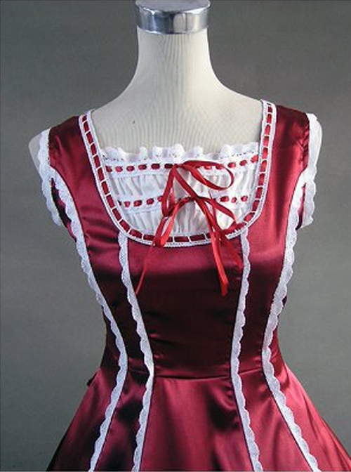 Red And White Lace Double-Layer Lace-up Lolita Prom Dress