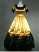 Retro Yellow And Black Lace Ruffles Round Collar Lolita Prom Dress (Extra Large)