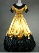 Retro Yellow And Black Lace Ruffles Round Collar Lolita Prom Dress (Extra Large)