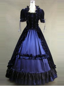 Victorian Ruffles Black And Blue Gothic Lolita Prom Dress