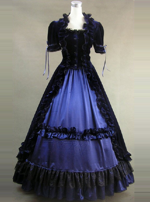 Victorian Ruffles Black And Blue Gothic Lolita Prom Dress