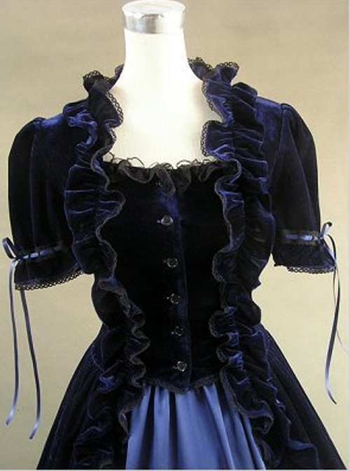 Victorian Ruffles Black And Blue Gothic Lolita Prom Dress