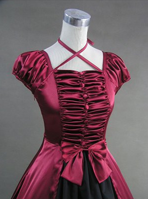 Hanging Neck Gothic Lolita Prom Bowknot Long Dress