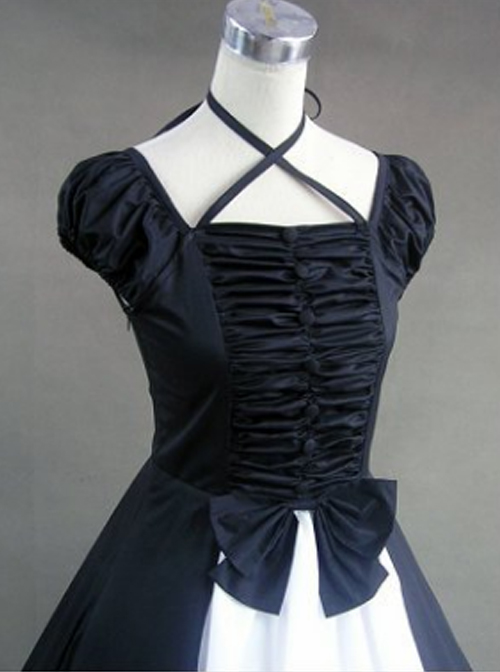 Hanging Neck Gothic Lolita Prom Bowknot Long Dress