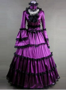 Matte Satin Lace Gothic Lolita Prom Dress