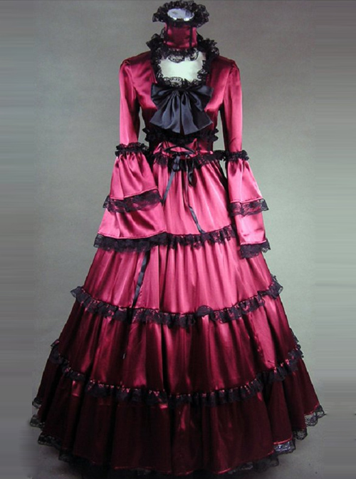 Matte Satin Lace Gothic Lolita Prom Dress